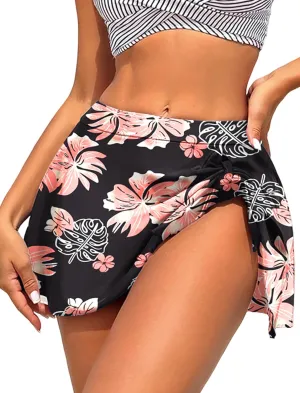 ZAFUL Women's Swim Skirt High Waisted Swimsuit Skirt Tie Knot Tummy Control Swim Skort with Built in Panty Bathing Suit Skirt
