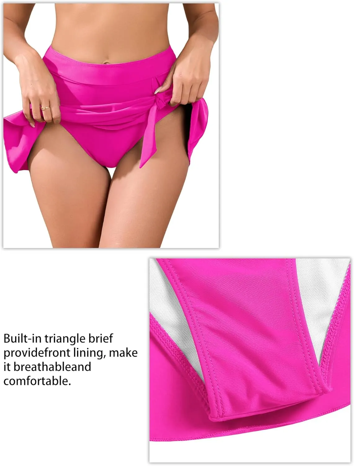 ZAFUL Women's Swim Skirt High Waisted Swimsuit Skirt Tie Knot Tummy Control Swim Skort with Built in Panty Bathing Suit Skirt