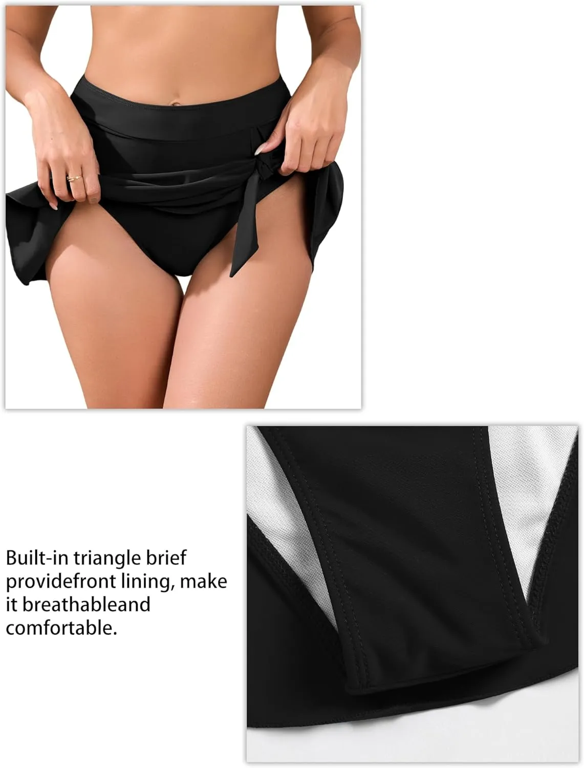 ZAFUL Women's Swim Skirt High Waisted Swimsuit Skirt Tie Knot Tummy Control Swim Skort with Built in Panty Bathing Suit Skirt