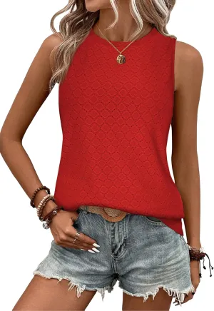 Zeagoo Tank Tops for Women Sleeveless Eyelet Shirts High Neck Cute Summer Top Loose Fit S-XXL