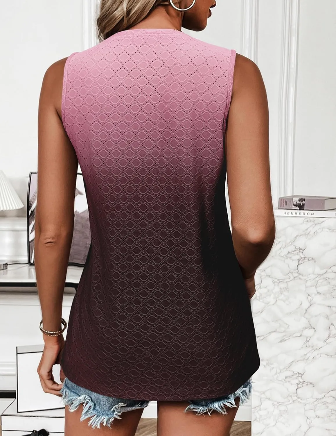 Zeagoo Tank Tops for Women Sleeveless Eyelet Shirts High Neck Cute Summer Top Loose Fit S-XXL