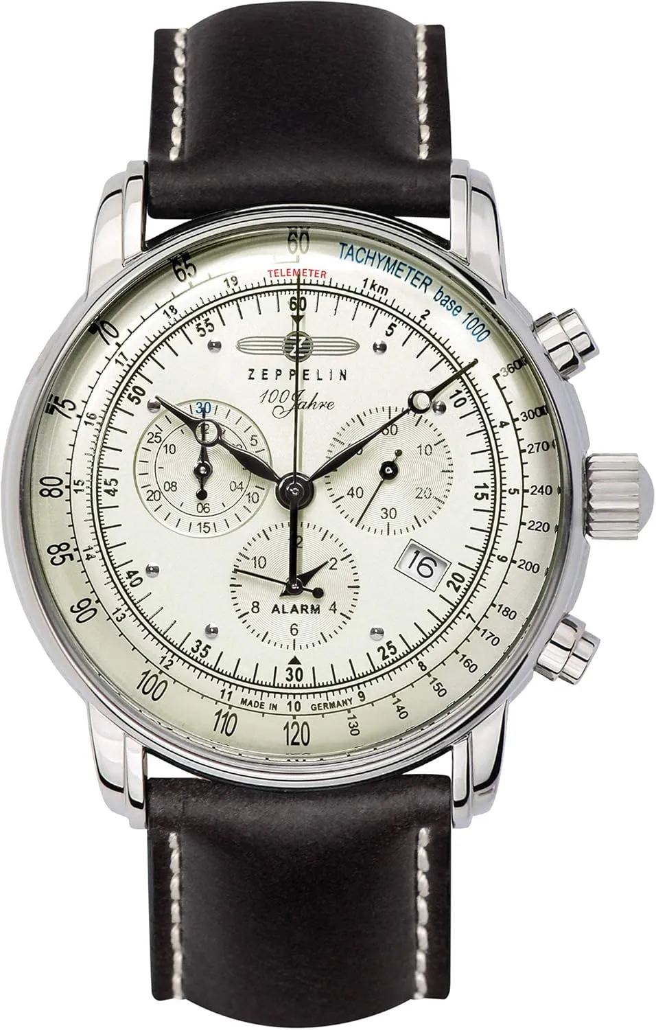 Zeppelin Uhr 100 Jahre Chronograph Alarm Leuchtblatt 8680, White, Standard Size, Strap.