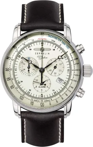 Zeppelin Uhr 100 Jahre Chronograph Alarm Leuchtblatt 8680, White, Standard Size, Strap.
