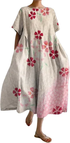 ZYXTIM Dresses for Women 2024 Casual Spring Floral Print Short Sleeve Summer Dresses Plus Size Tie Dye Fashion Maxi Dress