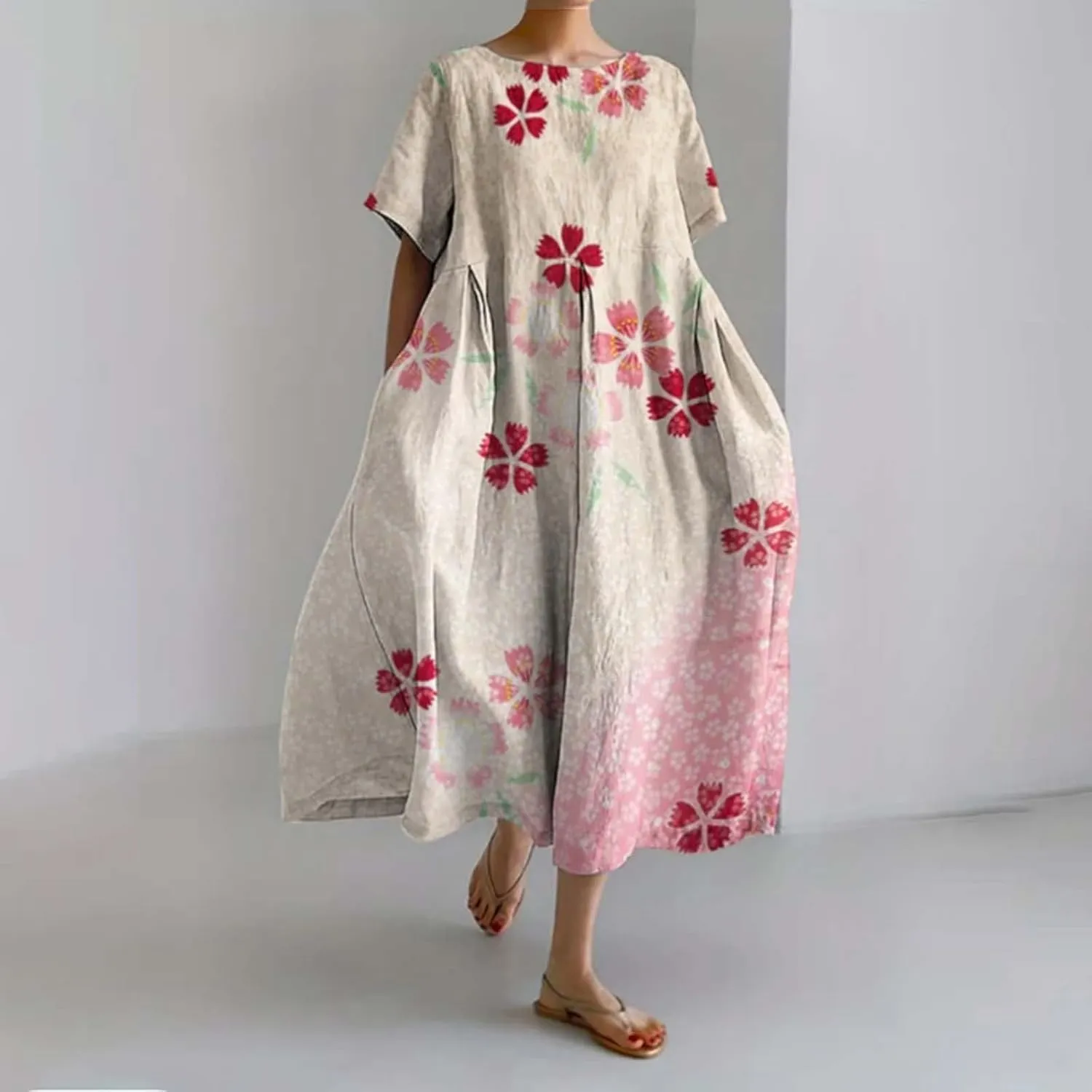 ZYXTIM Dresses for Women 2024 Casual Spring Floral Print Short Sleeve Summer Dresses Plus Size Tie Dye Fashion Maxi Dress