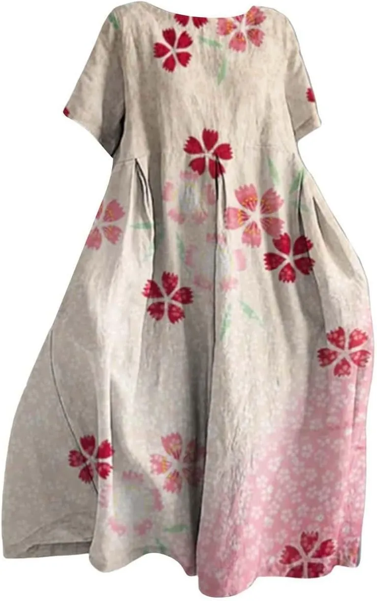 ZYXTIM Dresses for Women 2024 Casual Spring Floral Print Short Sleeve Summer Dresses Plus Size Tie Dye Fashion Maxi Dress