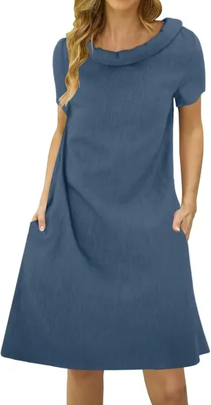 ZYXTIM Linen Dresses for Women 2025 Short Sleeve Lightweight Casual Summer Dress Plus Size Loose Boho Beach Going Out Outfits