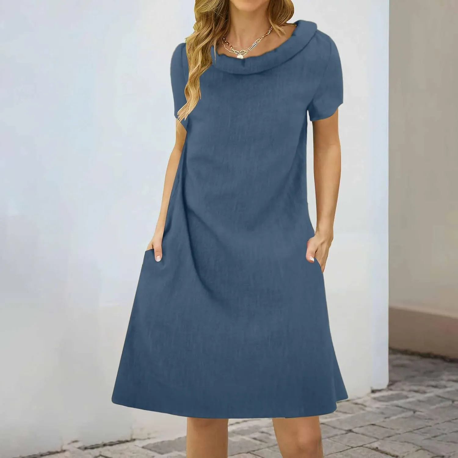ZYXTIM Linen Dresses for Women 2025 Short Sleeve Lightweight Casual Summer Dress Plus Size Loose Boho Beach Going Out Outfits