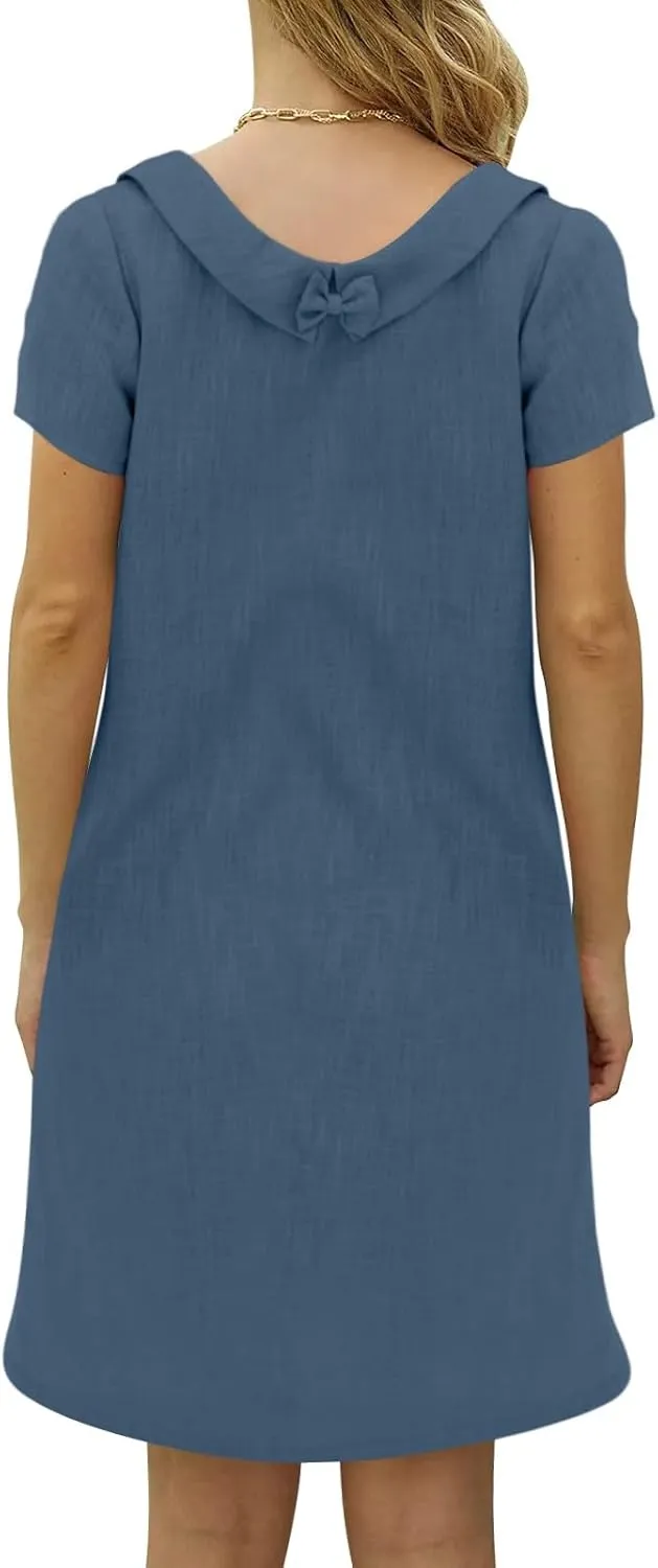 ZYXTIM Linen Dresses for Women 2025 Short Sleeve Lightweight Casual Summer Dress Plus Size Loose Boho Beach Going Out Outfits